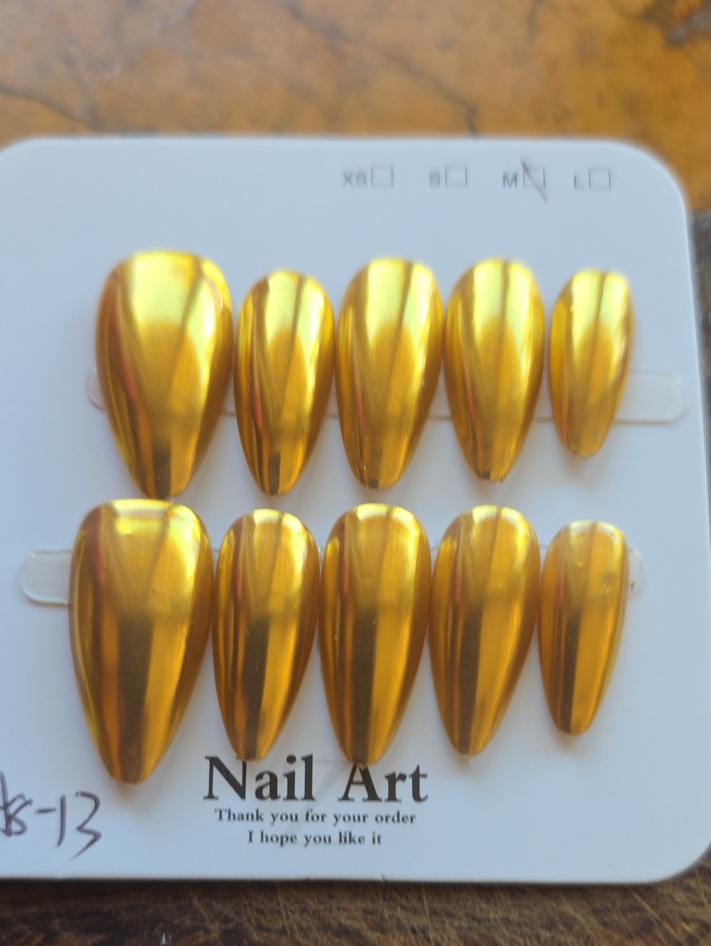 Metallic Gold Press-On Nails - Mirror Gold Finish Size Med